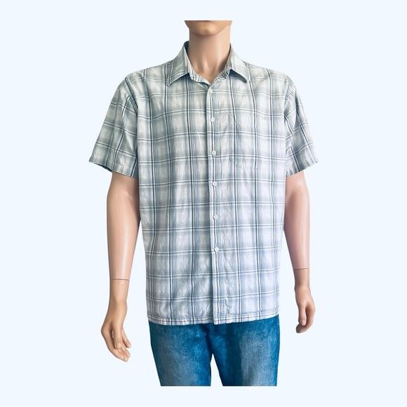 Van Heusen shirt blue white plaid XL (17-17.5) short sleeve button down collar - Picture 3 of 16